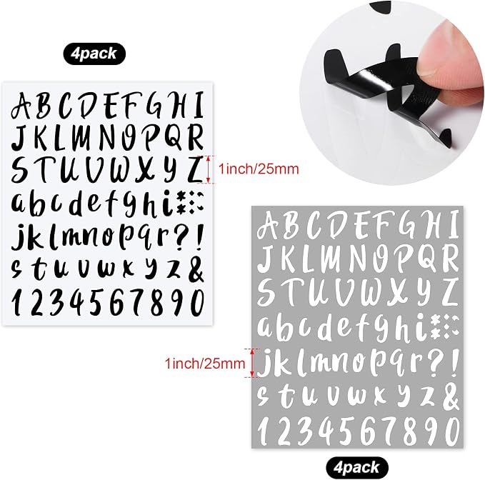 Outus 576 Pcs 8 Sheets Letters Stickers Vinyl Alphabet Number Decals Back to School Supplies for Water Bottles Cups Mailbox Scrapbooking Bulletin Board Classroom Decor(Black, White,1 Inch) - Image 3