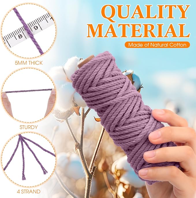 Timgle 20 Rolls Macrame Cord 5 mm x 438 Yards Cotton Rope(Macaron Colors) | Cotton Macrame Rope; 4 Strands Natural Twisted String; Colored Yarn Supplies Bulk; Wall Hanging Plant Hangers Crafts - Image 6