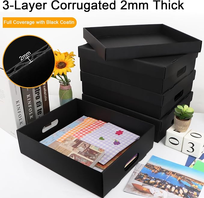 6PCS Photo Storage Box,14.8“ x 12.2“ x 3.9“ Photo Keepsake Storage Box Sturdy Picture Box Store and Protect Pictures,Documents Black - Image 6