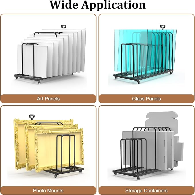 Art Storage Rack with Caster Wheels, Art Drying Rack Metal Storage with 8 Slots and Independent Handle, Heavy-Duty Canvas Organizer for Artwork, Prints and Panels, for Art Studio, Classroom - Image 8