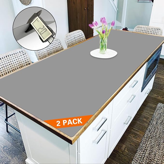2 Pack 47.3"x23.6" Silicone Kitchen Counter Mats, 2MM Thick Heat Resistant Non-Slip Countertop Protector, Waterproof Durable Mats for Kitchen Countertops, Islands, or Workspaces (Light Gray) by WelcometoULTIBE