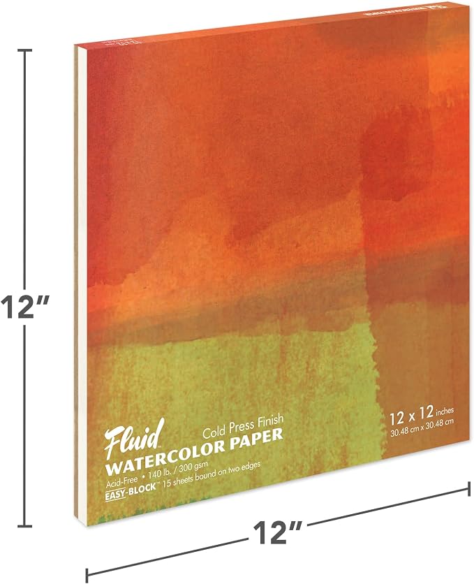 Fluid Watercolor Paper Block, 12 x 12 inches, 15 Sheets, 140 lb (300 GSM) Cold Press Pad for Artist Painting and Wet Media - Image 2