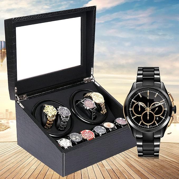 Watch Box, Luxury Auto Rotation Watch Winder Box, 4+6 Watch Storage Display Case Box Holder for Men, Best Gift for Thanksgiving Day Christmas, Black - Image 4