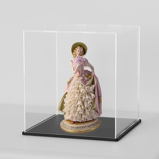Clear Acrylic Display Case with Matt Black Base and Lid, Dust-Proof Acrylic Showcase, Cube Counter-Tops Box for Large Collectibles (7x7x11 inch)