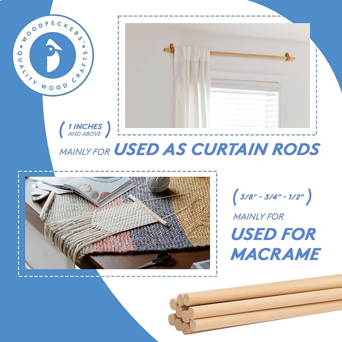Dowel Rods Wood Sticks Wooden Dowel Rods - 1/2 x 36 Inch Unfinished Hardwood Sticks - for Crafts and DIYers - 10 Pieces by Woodpeckers - Image 6