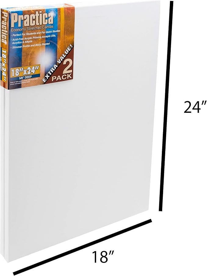 Practica Economy Stretched Cotton Canvas 20-Pack - 18x24 - Acid-Free Acrylic Primed Canvas for Acrylics, Pastels, Graphite, & More! - Image 2