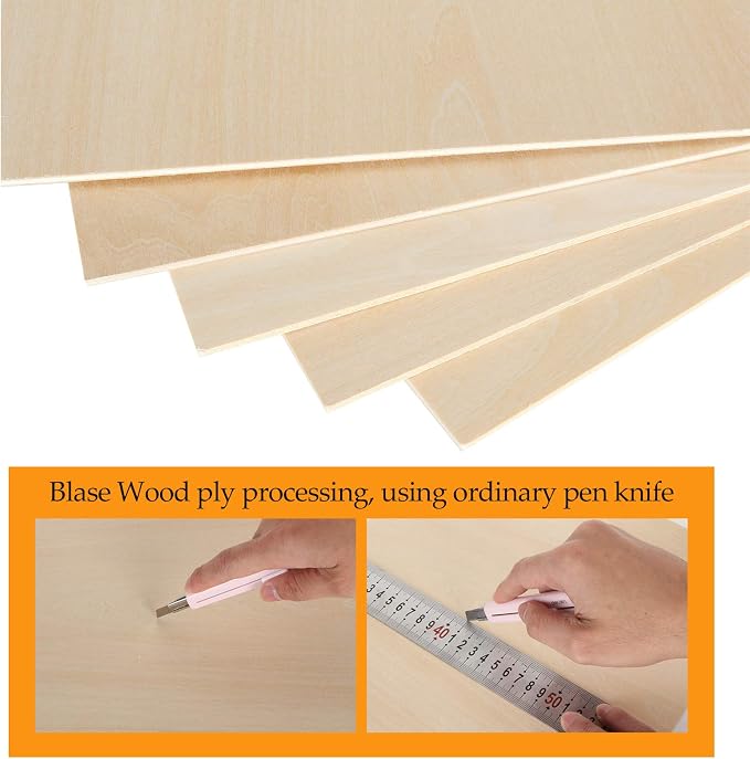12 Pack Basswood Sheets 1/8 x 12 x 12 Inch Plywood Board, Thin Natural Unfinished Wood for Crafts, Hobby, Model Making, Wood Burning and Laser Projects - Image 3