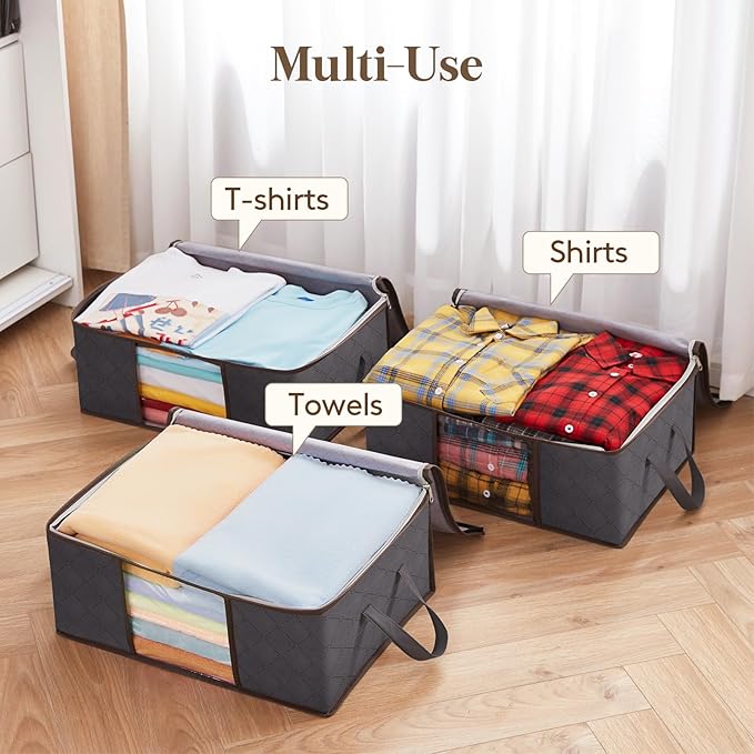 Lifewit 3 Pack 35L Clothes Storage Bins with Lids, Foldable Blanket Storage Bags with Zippers, Clear Window and Reinforced Handles, Closet and Organization for Clothing, Sweater, Comforter, Bedding - Image 6