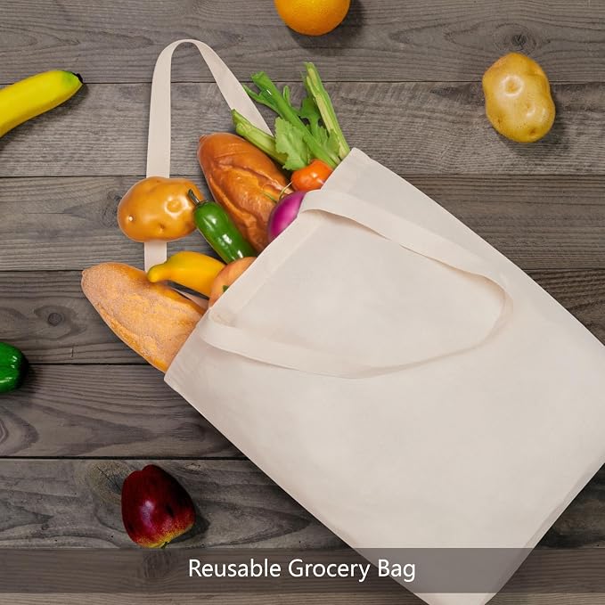 TOPDesign 48-Pack Cotton Tote Bags with 4" Gusset, 15"x16"x4" Economical Lightweight Reusable Grocery Shopping Cloth Bags, Bulk Blank Plain Totes for DIY, Vinyl, Sublimation, Gift (Natural) - Image 6