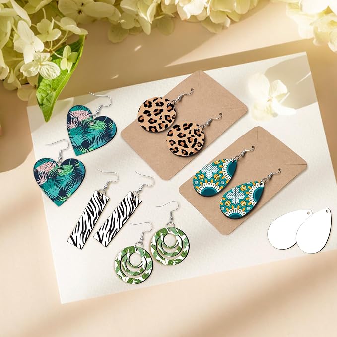 1250 Pieces Sublimation Earring Blanks Bulk DIY Jewelry Craft Making Kit with 250 Earing Hooks 250 jump Rings 250 Ear Plugs,125 Earring Cards Holder and Clear Package Bags for Birthday Gifts Supplies - Image 3