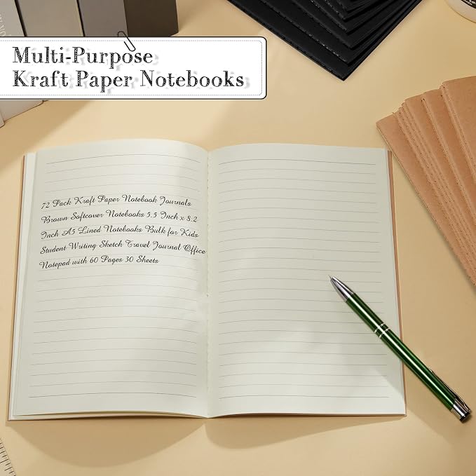 72 Pack Kraft Paper Notebook Journals 5.5 Inch x 8.3 Inch A5 Notebook in Bulk Softcover Ruled for Writing Sketch Travel Journal with 60 Pages 30 Sheets(Black,Brown,Line) - Image 7