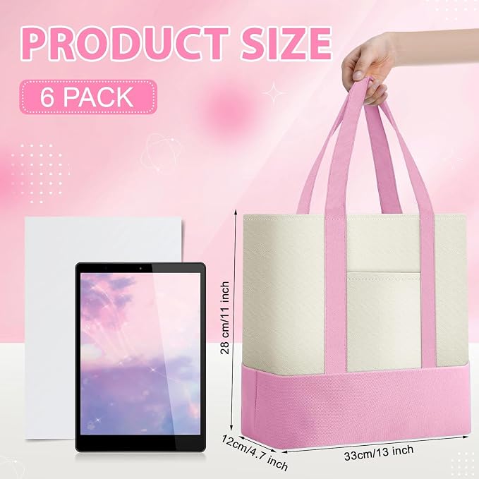 Sanwuta 6 Pcs Mini Canvas Tote Bags Bulk with Pocket Small Sublimation Blank Canvas Tote Reusable Grocery Bag for Women, DIY Craft (Pastel) - Image 2