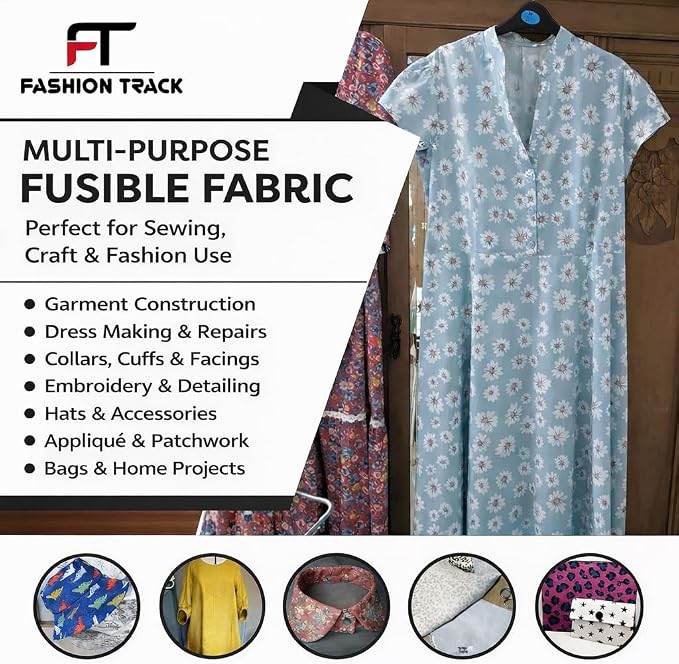 FT Fashion Track Fusible Interfacing for Sewing, (36 x 196/5 Yard) Black Medium Weight Iron-on Non-Woven Polyester Single-Sided Fabric by The Yard for Sewing, Embroidery & Craft Supplies - Image 7