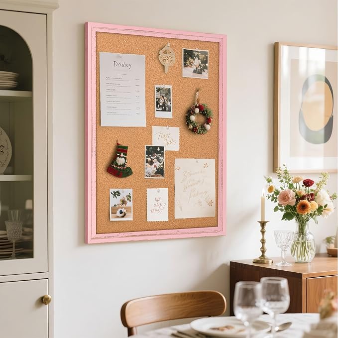 Cork Board Bulletin Board, 36"x24" Corkboard for Wall | Pink Wooden Frame, Decorative Pin Board, Message Board, Notice Board, Vision Board for Home, Office, Kitchen - Image 7
