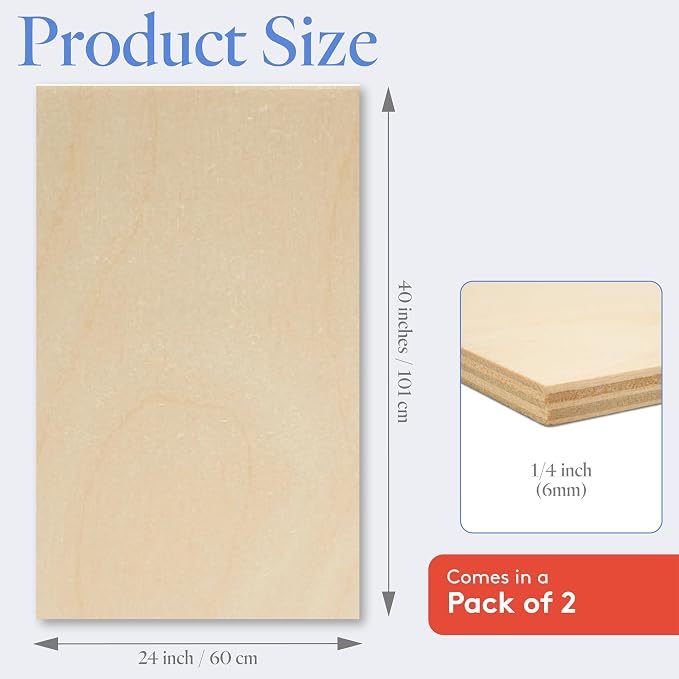 Baltic Birch Plywood 24 x 40 x 1/4 Inch- 6 mm Craft Wood, Pack of 2 B/BB Grade, Stronger Than Basswood Sheets or Balsa Wood, Perfect for Laser, CNC Cutting, Wood Burning, by Woodpeckers - Image 2