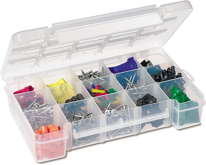 Akro-Mils 05805 Plastic Portable Parts Storage Case for Hardware and Crafts with Hinged Lid and 4 Adjustable Dividers, (11-Inch x 7-Inch x 2-3/8-Inch), Medium, Clear by Akro-Mils