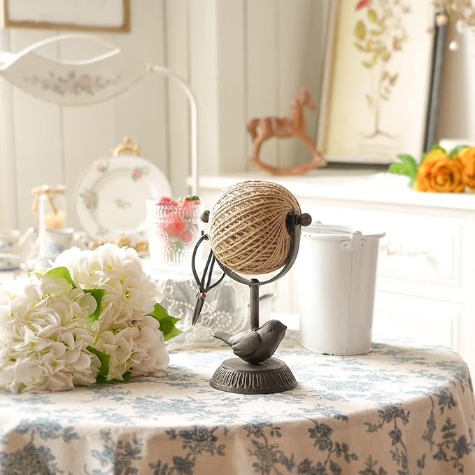 SOFFEE DESIGN Cast Iron Jute Twine Spool with Scissors Holder Set Vintage Style for Garden Farmhouse Kitchen, Natural Jute Twine String & Rope Rack & Scissors, Bird Decorative - Image 3