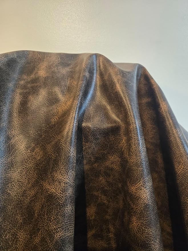Brown Vintage Distressed Soft Faux Leather Fabric PU Peta Approved Vegan Leather by the Yard Synthetic Pleather 0.9 mm 2 Yards (72 x 54 inch) Smooth Upholstery (Brown Vintage, 2 Yards (72"x54") - Image 12