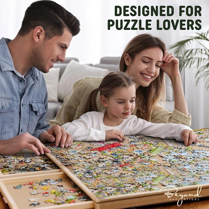 1500 Piece Wooden Jigsaw Puzzle Board - 6 Drawers, Preassembled Rotating Puzzle Table | 35” X 28” Jigsaw Puzzle Board | Puzzle Cover Included - Portable Tables for Adults and Kids | 6 Drawers, Preassembled Rotating Design, Puzzle Cover Included, Portab... - Image 8