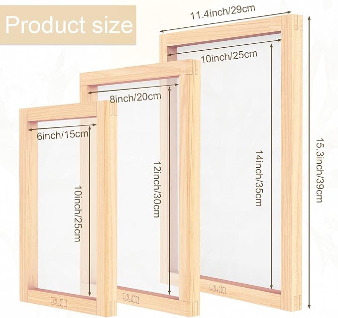 Caydo 6 Pieces 3 Size Wood Silk Screen Printing Frame with Mesh | Silk Screen 10 x 14 Inch, 8 x 12 Inch, 6 x 10 Inch - Image 2