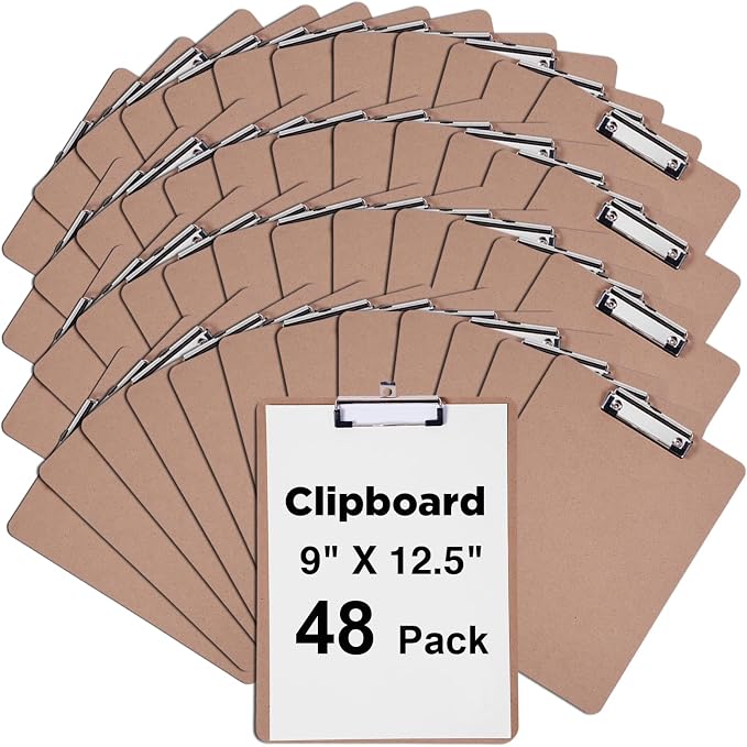 Clipboards Bulk, Woswel Hardboard Office Clipboards 48 Pack,9 X 12.5 Inch Recycled Wood Clip Boards,Low Profile Clip Boards for Home School & Office Supplies by WonderfulOptions