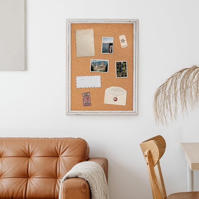 DOLLAR BOSS White Cork Board, 30" X 20" Rustic Framed Bulletin Board | Decorative Pin Board, Wall Hanging, For Office & Home Decor Memo Display, With Pins - Image 8