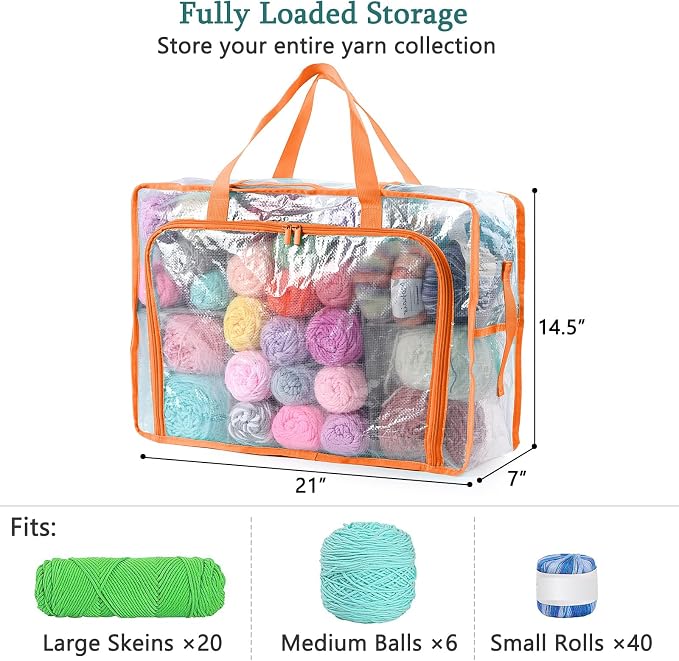 MYBAGZING Clear Yarn Storage Bags, 21" Large Flat Under Bed Yarn Organizer with Zipper & Handles, Stackable Knitting and Crochet Storage for Closet Shelves, Craft Room, Yarn Skeins, Hooks & Needles - Image 5