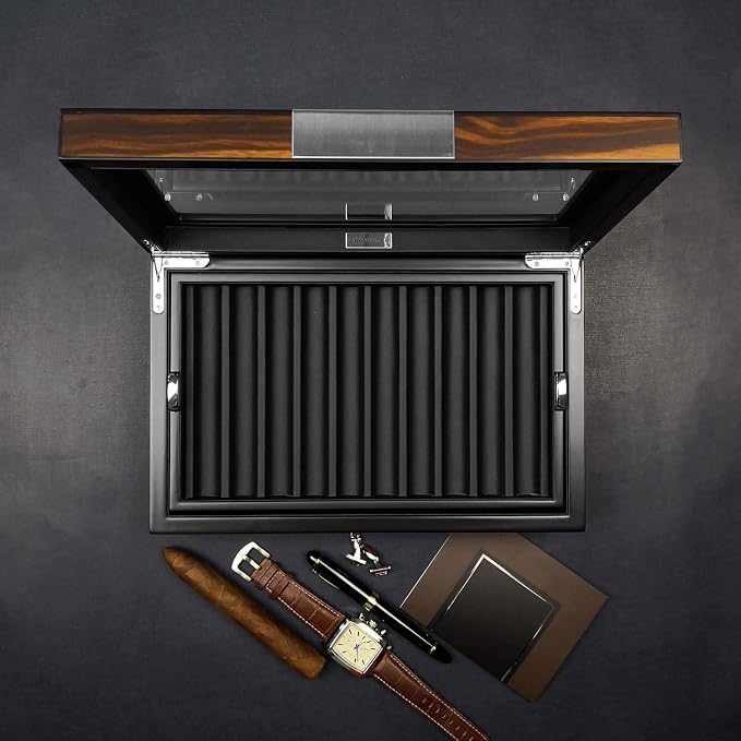 Pen Display Case - Ebony Wood Storage Box with Glass Window, Holds 20 Fountain Pens, Luxury Pen Organizer for Collectors - Image 6