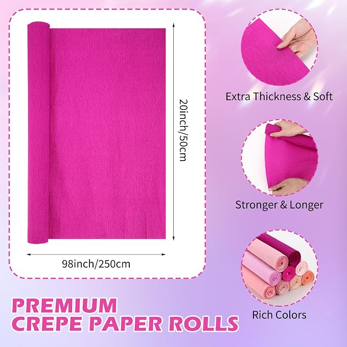 Kisston 18 Rolls Crepe Paper Roll 20 Inch 8 Feet Wide Crepe Paper Streamer 70g DIY Flower Wrapping Supplies for Birthday Party Wedding Festival Ornament (Pink) - Image 2