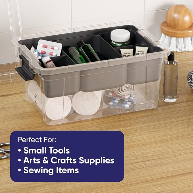Superio Storage Container Organizing Bin with Removable Tray Plastic Tools, Sewing, Crafts Box, 6.5 Qt. - Image 7