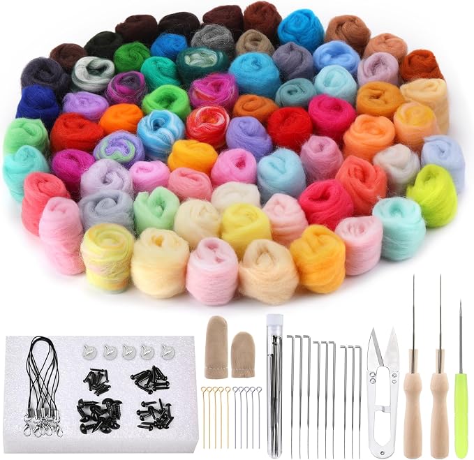 IMZAY Needle Felting Kit, 72 Colors Felting Wool Kit Wool Roving | 149 Pcs Needle Felting Tools for Beginner, Needle Felting Starter Kit with Felting Needles, Pad, Felting Wool for Adult by Imzay