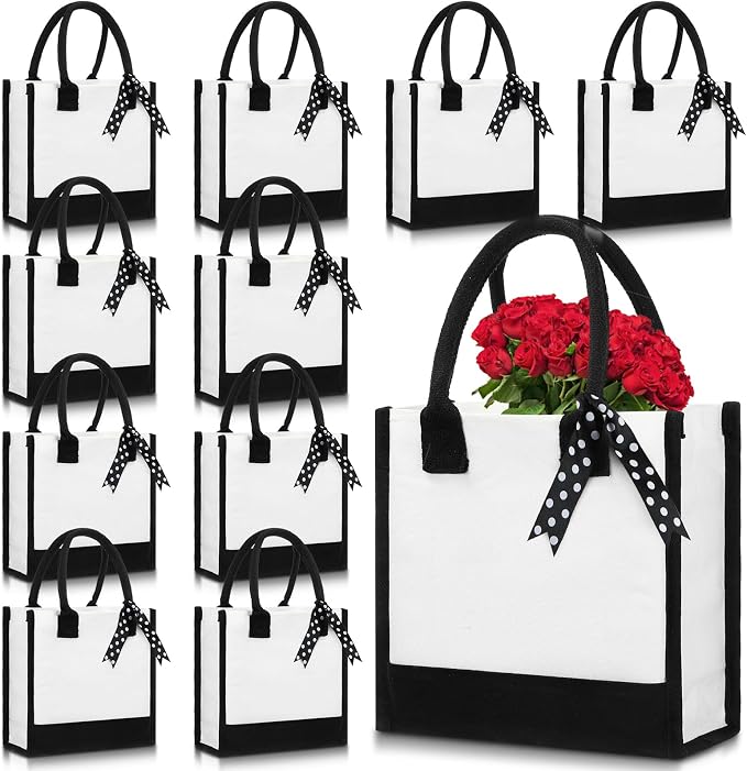 Sunnymove 12 Pcs Small Canvas Tote Gift Bags Bulk for Women Size 10 x 10 x 4 Inch Sublimation Personalized Blank Shopping Tote with Handle for Wedding Bridesmaid Birthday Party by Unknown