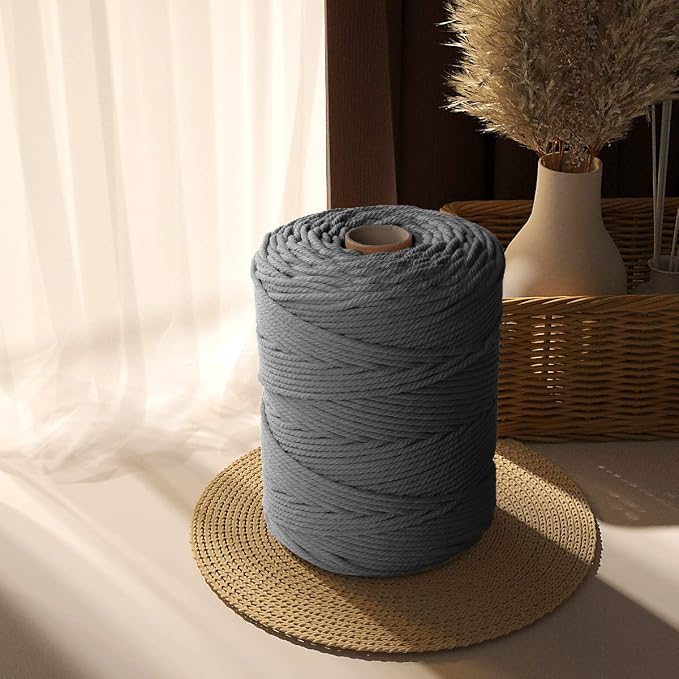 ZUEXT Macrame Cord, Gray, 5mm x 328yds Cotton String Macrame Yarn | Natural Handmade, 4 Strands Twisted Cotton Rope, for Craft Wall Hanging Weaving Tapestry Dream Catchers Hanger DIY Gift, 300m - Image 4