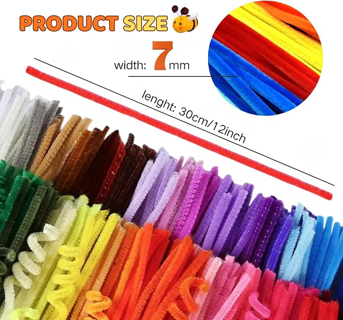 2700 PCS 45 Colors Thick Pipe Cleaners Craft Bulk,12-Inch Chenille Stems | 7mm thick, Extra-fuzzy fibers resist shedding,fluffy stems for Craft Supplies & Materials,Ideal for holiday craft & DIY art - Image 2