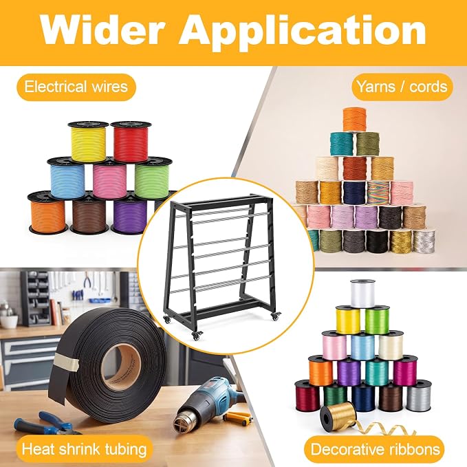Heavy Duty 8 Rod Wire Spool Rack with Locking Wheels 400 lb Capacity Cable Dispenser for Electrical, Industrial and Retail Use, Adjustable Stainless Steel Rods, Mobile Wire Holder Organizer - Image 6