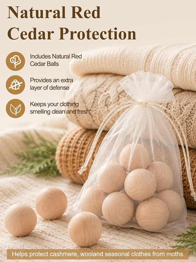 punemi 50L Cashmere Sweater Storage Bag with Cedar Balls, 1 Pack, Grey | Sturdy Steel Frame, Clear Window, for Cashmere, Wool Sweaters & Knitwear, Closet & Bedroom Storage - Image 3