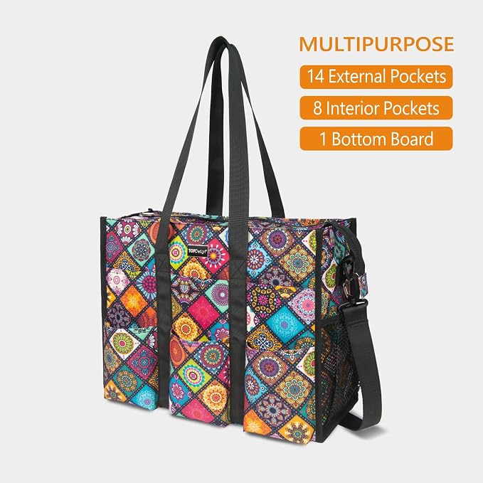 TOPDesign Utility Water Resistant Tote Bag with 22 Pockets, Top Zipper Closure & Thick Bottom Support, for Working Women - Image 3