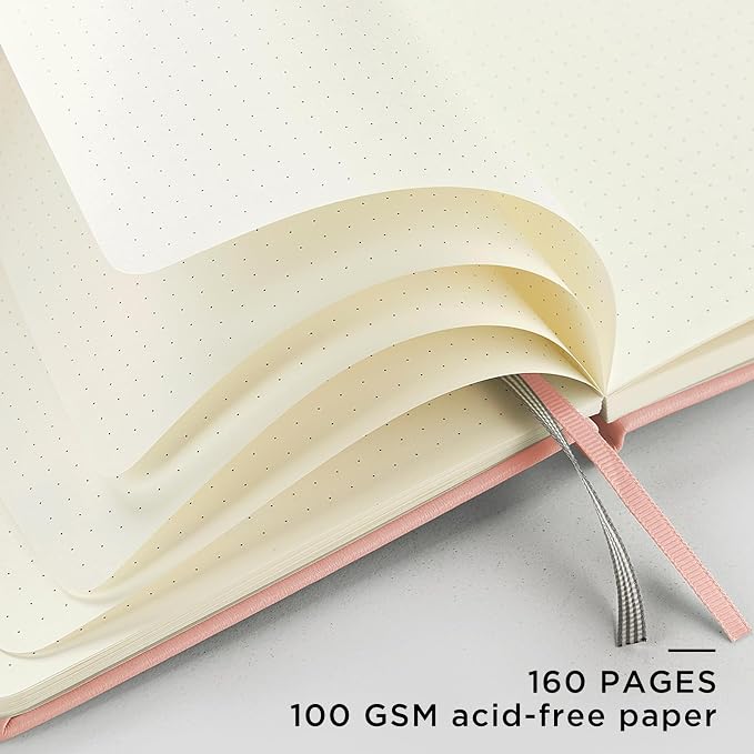 &And Per Se Dotted Journal Notebook, A5 Hardcover Aesthetic Dotted Notebook – 160 Pages 100gsm Thick Dot Grid Paper, 3 Sticker Sheets – Gift-Ready Journaling Kit for Women (Peach Pink) - Image 4