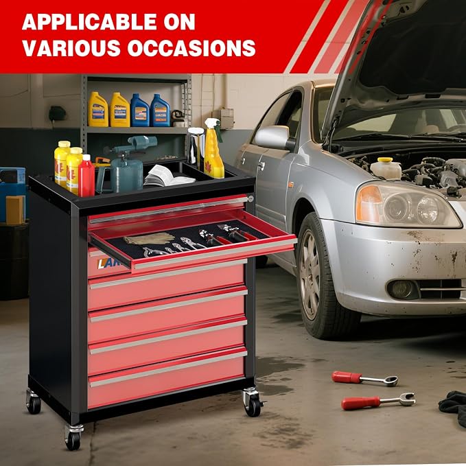 7-Drawer Rolling Tool Chest with Wheels&Lock,Special Link Buckle | 360° Swivel Casters, Locking System, Waterproof Top, Anti-scratch Drawer Liner,Connecting Rods for Vertical Stacking - Image 8