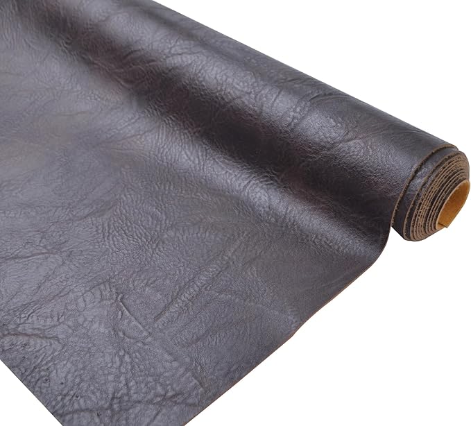 5 Yards 54" x 180" Distressed Bark Texture Soft Faux Leather Fabric Dark Brown Fake Leather Fabric Upholstery Vinyl for Sofa Chairs Car Seats Crafts by Bobeey