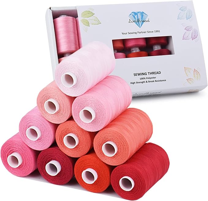 Simthread All Purpose Sewing Thread, 10 Spool Assorted Red Series 1000 Yards Each Bobbin Polyester Thread for Sewing, Handy Polyester Sewing Threads for Sewing Machine - (Red Series) by Simthread