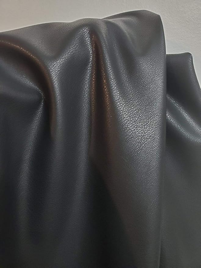 Black Faux PU (Peta Approved Vegan) Leather by the Yard Synthetic Pleather 0.7 mm Nappa Yards Garment Weight Smooth Upholstery (Black Stretch Lightweight, 5 Yard (180"x54")) - Image 3