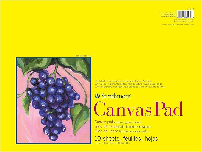 Strathmore 300 Series, Canvas Pad, 12x16 inch, 10 Sheets – Triple Primed, 100% Cotton Canvas, Plein Air Artists, Acrylic Paint and Oil Paint by StrathmorePaper