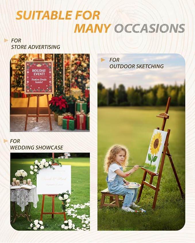 Pine Wood A-Frame Art Easel Stand,Foldable Wooden Easel for Painting,Walnut | Adjustable wooden painting easel hold up to 41"canvas,Wood easel for display home studio outdoor wedding student adult artist - Image 7