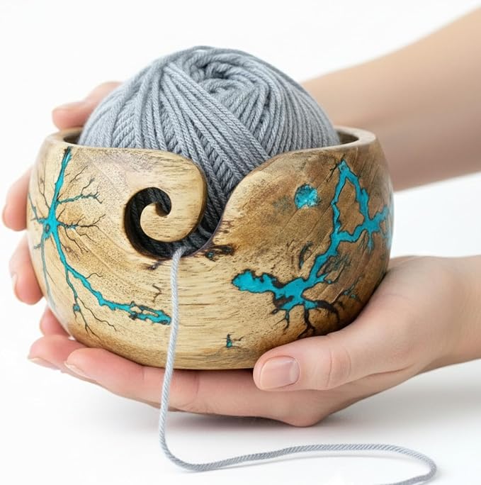 Lichtenberg Figure Yarn Bowl - Handmade Wooden Yarn Bowl for Knitting Yarn Ball Holder - Yarn Bowls with Holes Crochet Bowl Holder - Yarn Storage Bowl 7" x 4" inches (SB-Yarn Bowl) - Image 8