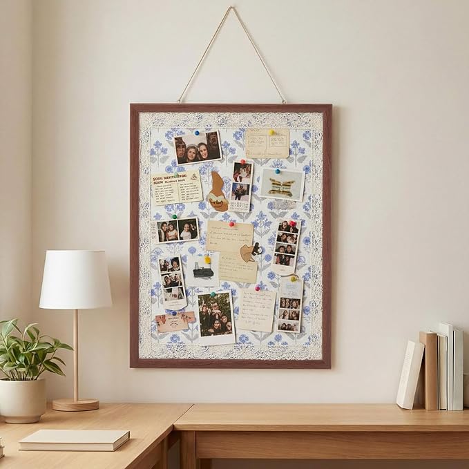 Leinuosen 17" x 23" Linen Cork Board for Walls Decorative Blue Floral Cork Boards Wood Framed Bulletin Boards, Picture Display Vision Pin Corkboards for Farmhouse Home Room Office Cottagecore Decor - Image 4