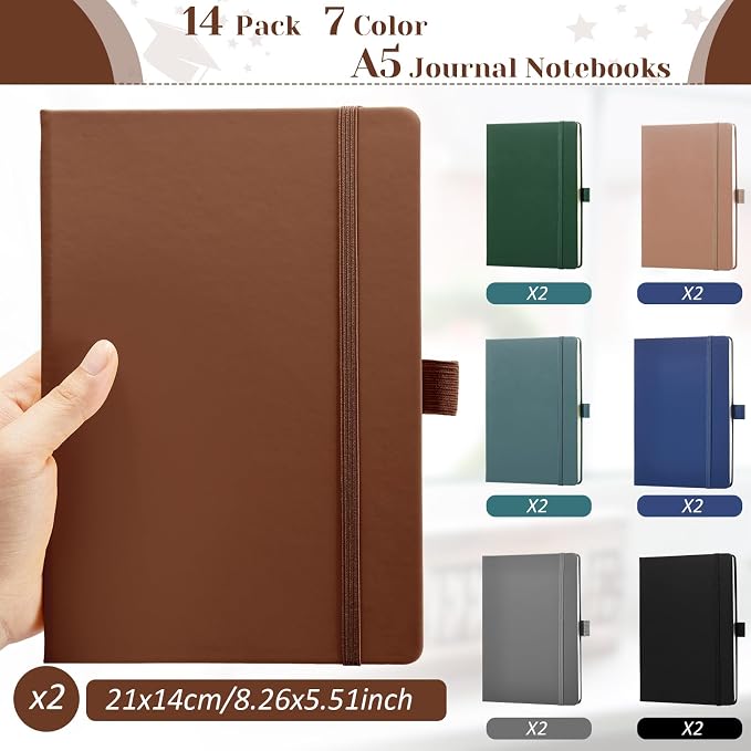 Laumoi 14 Pack Hardcover Lined Journal Notebooks Bulk,Deep Color,A5 - Image 2