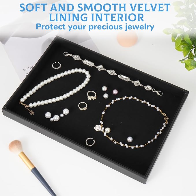 10 Pcs Velvet Stackable Jewelry Tray Showcase Display Jewelry Organizer Tray for Drawers Countertop, Empty Plate for Necklace, Ring, Bracelet Organizing, and Earring Storage Display (Black) - Image 4