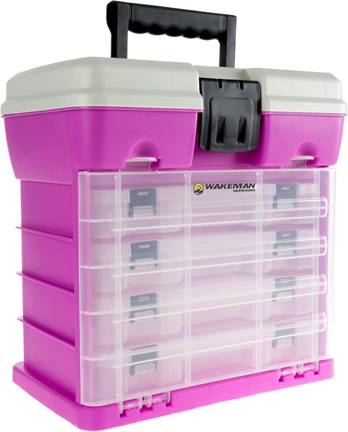 Storage Tool Box Organizer - Utility Box with 4 Drawers and 19 Compartments for Camping Supplies and Fishing Tackle by Wakeman Outdoors (Pink) - Image 6