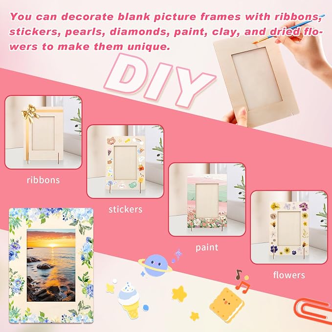 200 Pack DIY Wooden Picture Frames for Crafts for 4 x 6 Inch Photos Unfinished Solid Wood Photo Picture Frames for Crafting DIY Painting Birthday Wedding Birthday (Rectangle) - Image 6